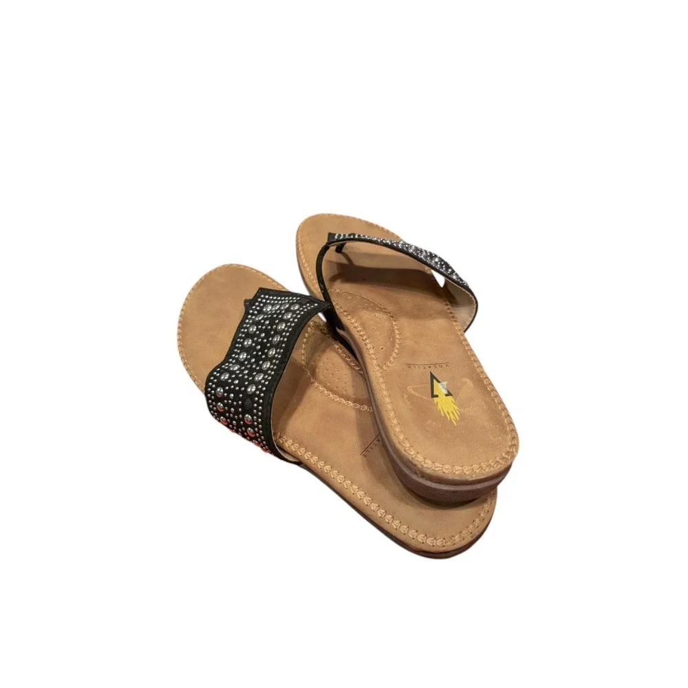 Volatile Temptress Black Flat Studded Thong Flip Flop‎ Soft Cushion Sandals 8